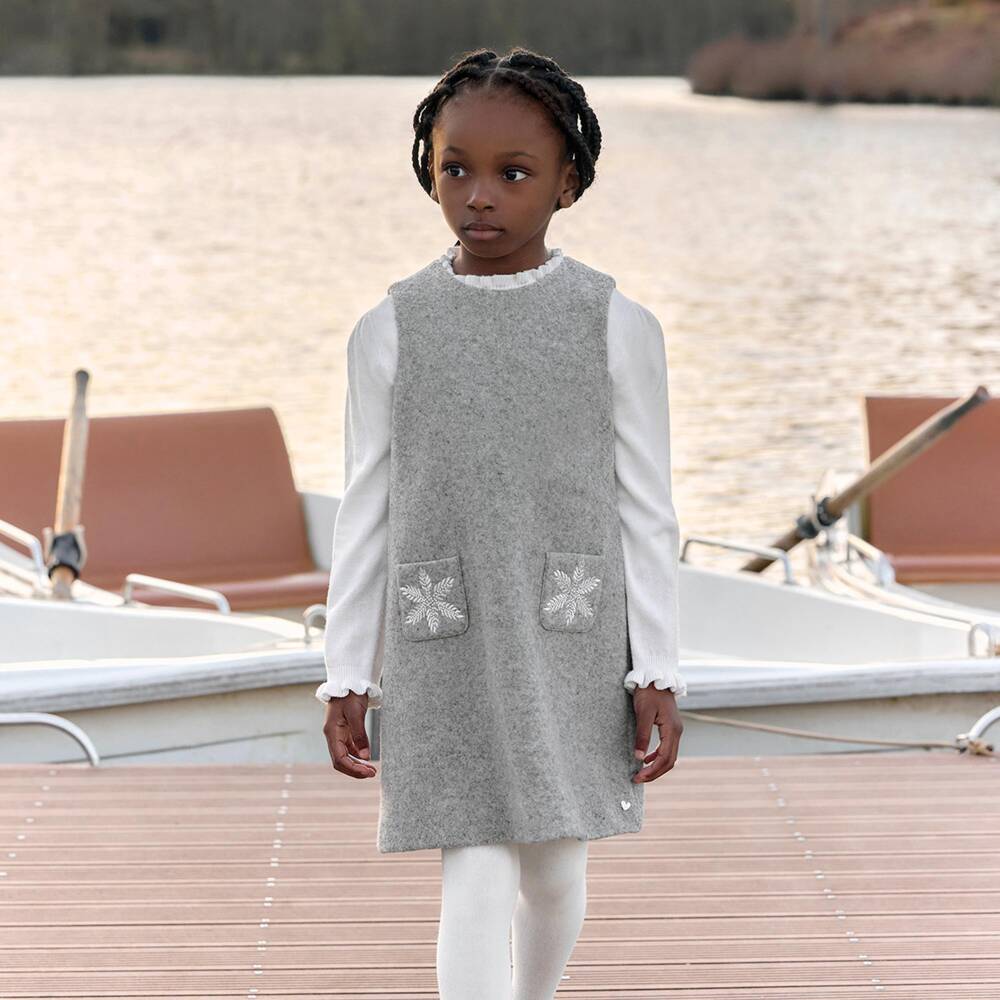 Tartine et Chocolat-Girls Grey Marl Wool Pinafore Dress | Childrensalon