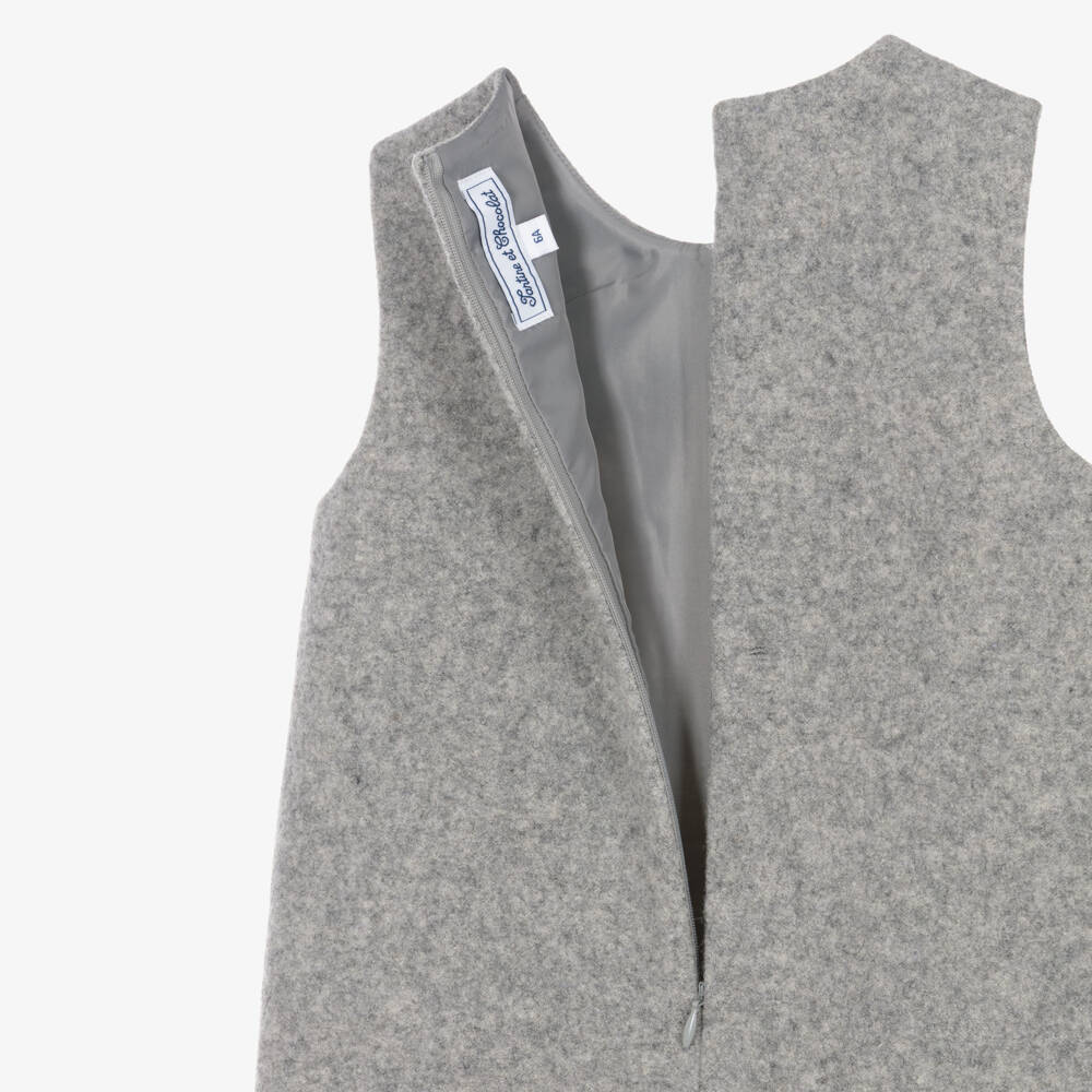 Tartine et Chocolat-Girls Grey Marl Wool Pinafore Dress | Childrensalon