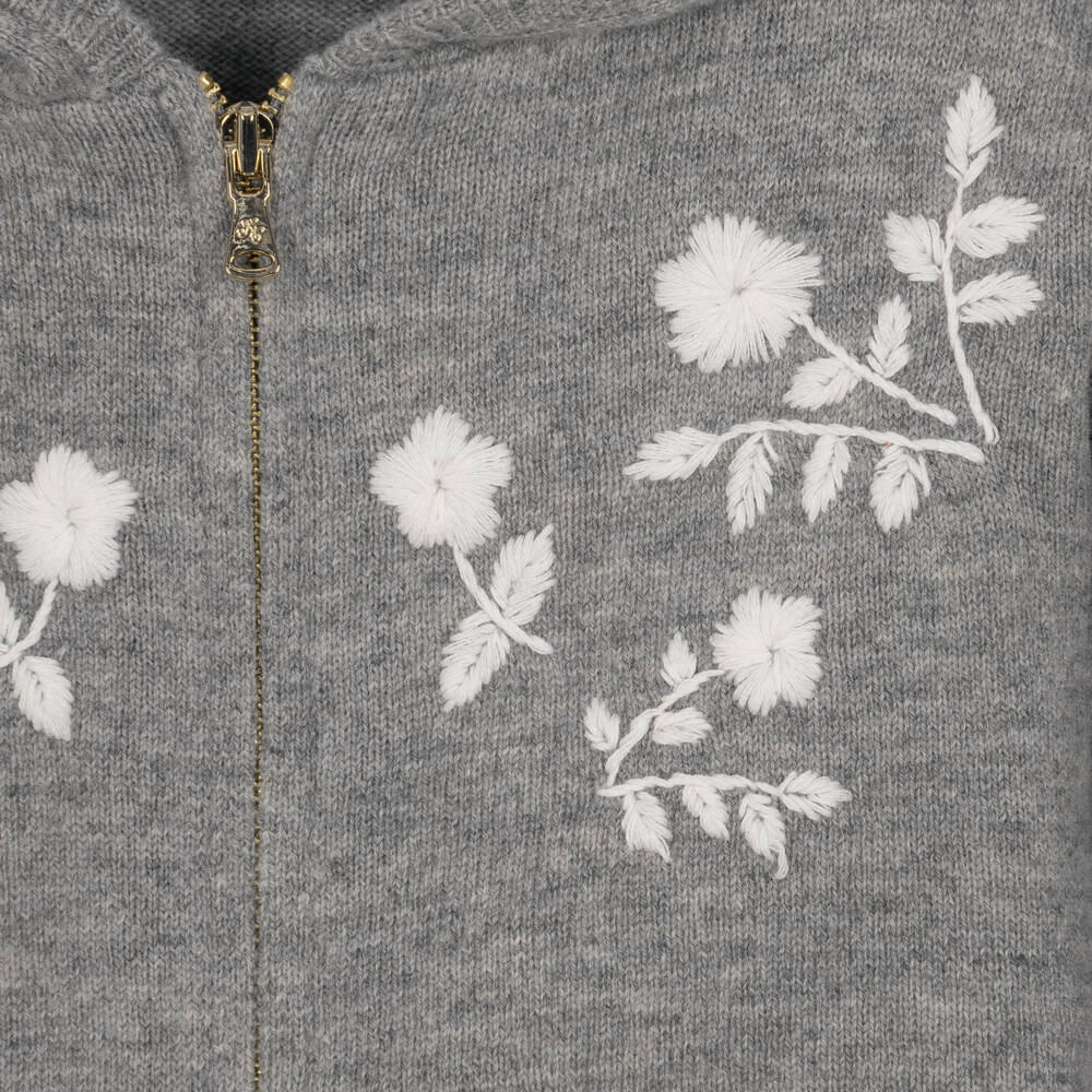 Tartine et Chocolat-Girls Grey Wool Tracksuit with White Embroidery | Childrensalon