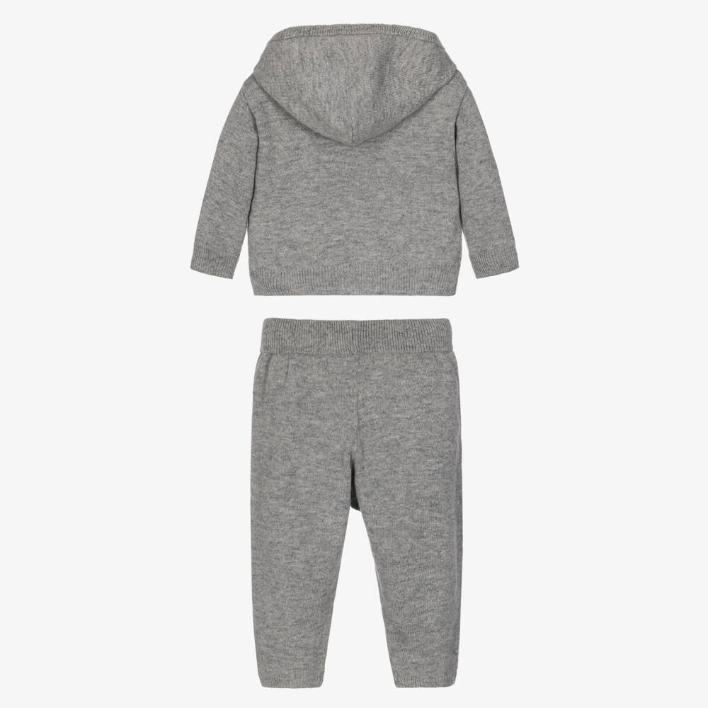 Tartine et Chocolat-Girls Grey Wool Tracksuit with White Embroidery | Childrensalon