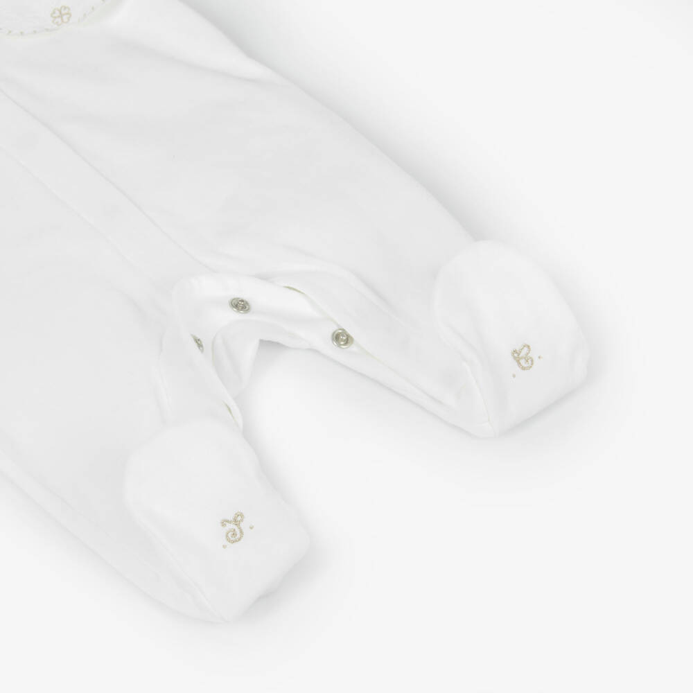 Tartine et Chocolat-Кремовый боди для девочек с золотой вышивкой цветов | Childrensalon