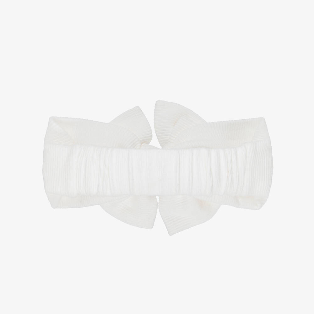 Tartine et Chocolat-Girls Ivory Bow Ribbed Cotton Jersey Headband | Childrensalon
