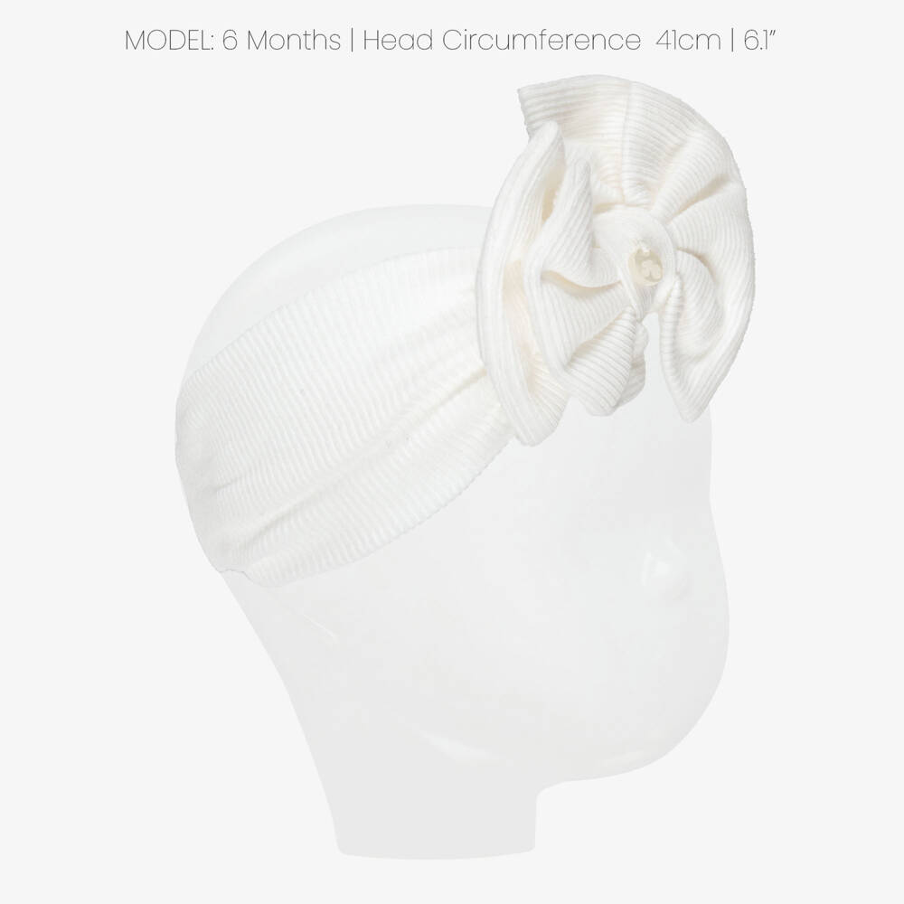 Tartine et Chocolat-Girls Ivory Bow Ribbed Cotton Jersey Headband | Childrensalon