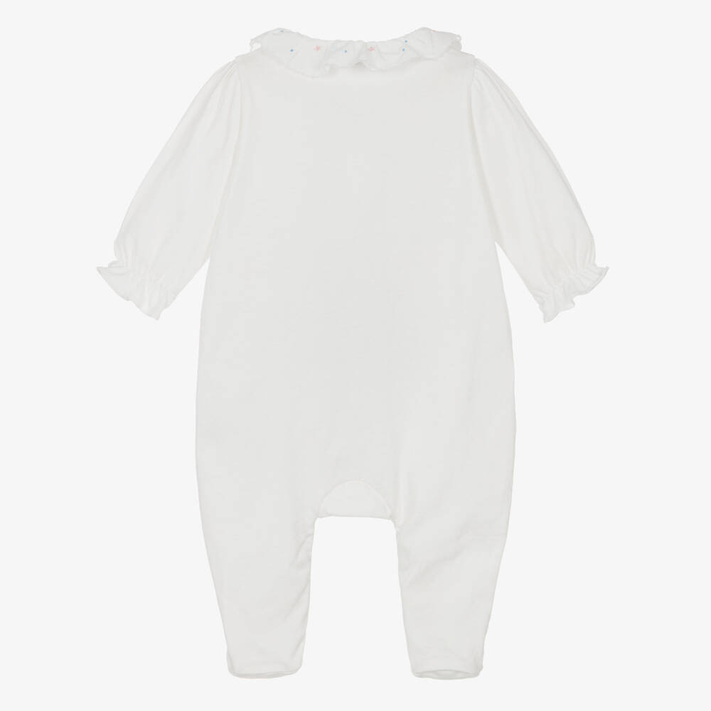 Tartine et Chocolat-Girls Ivory Cotton Jersey Embroidered Babygrow | Childrensalon