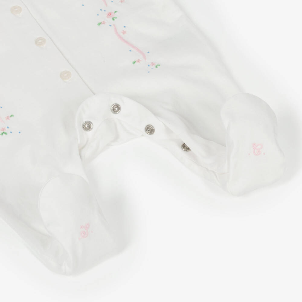 Tartine et Chocolat-Girls Ivory Cotton Jersey Embroidered Babygrow | Childrensalon