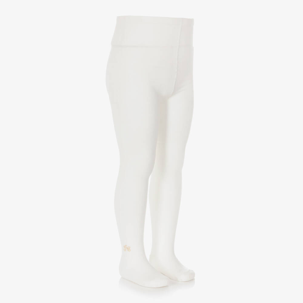 Tartine et Chocolat-Girls Ivory Cotton Knit Tights | Childrensalon