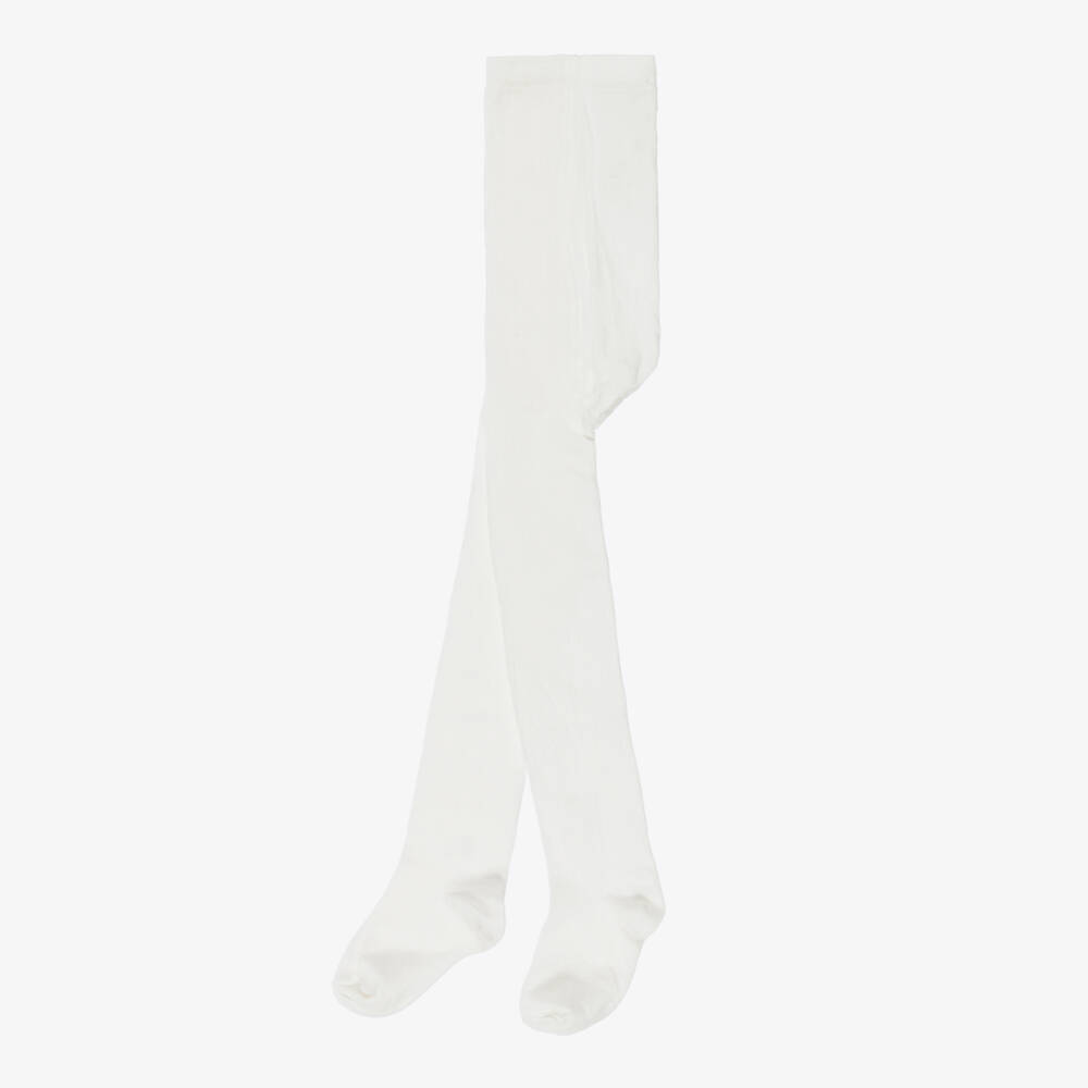Tartine et Chocolat-Girls Ivory Cotton Knit Tights | Childrensalon