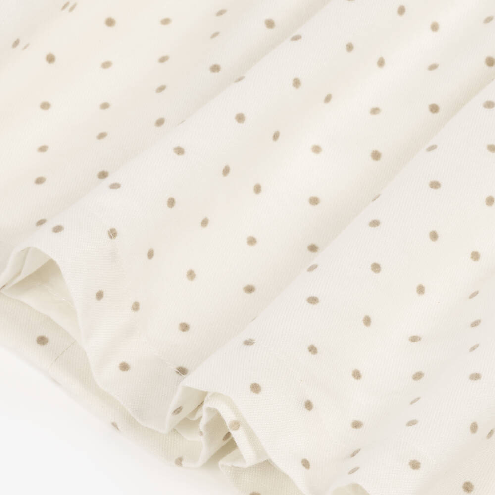 Tartine et Chocolat-Girls Ivory Hand-Embroidered Dress with Beige Polka Dots | Childrensalon