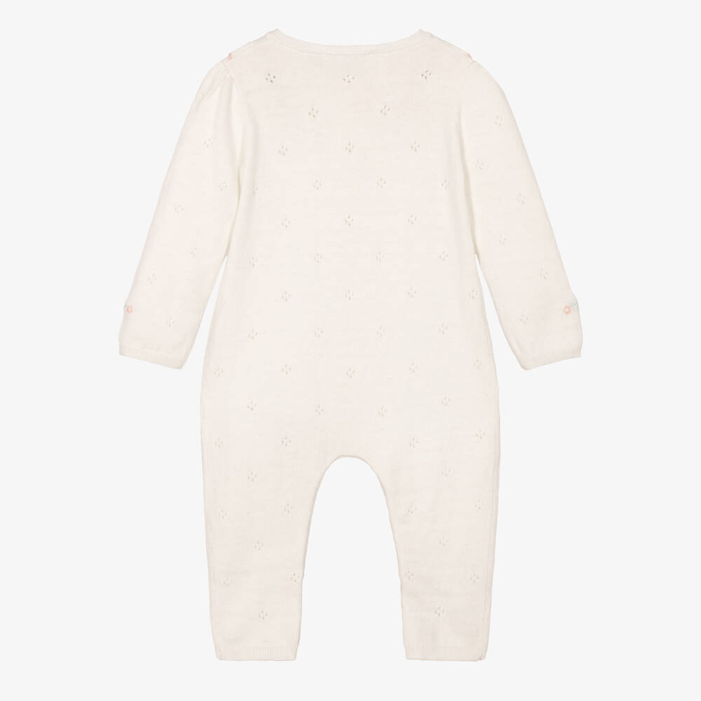 Tartine et Chocolat-Girls Ivory Knitted Cotton & Cashmere Babygrow | Childrensalon