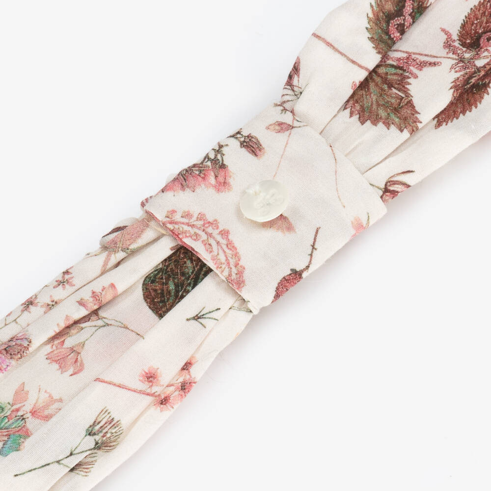 Tartine et Chocolat-Girls Ivory & Pink Floral Cotton Headband | Childrensalon