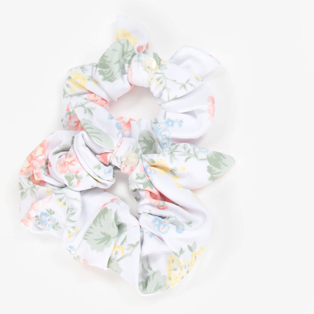 Tartine et Chocolat-Girls Ivory & Pink Floral Hair Scrunchies (2 Pack) | Childrensalon