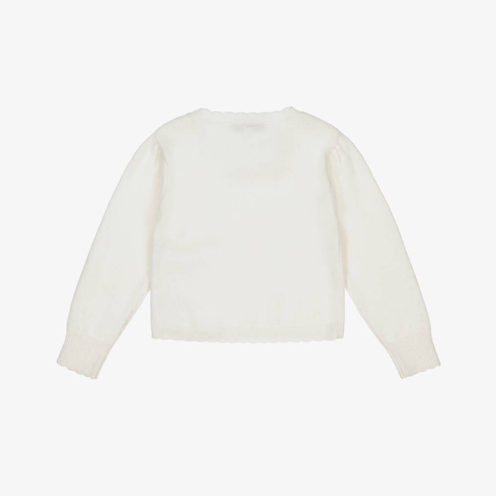 Tartine et Chocolat-Girls Ivory Rhinestone Detail Wool Jumper | Childrensalon