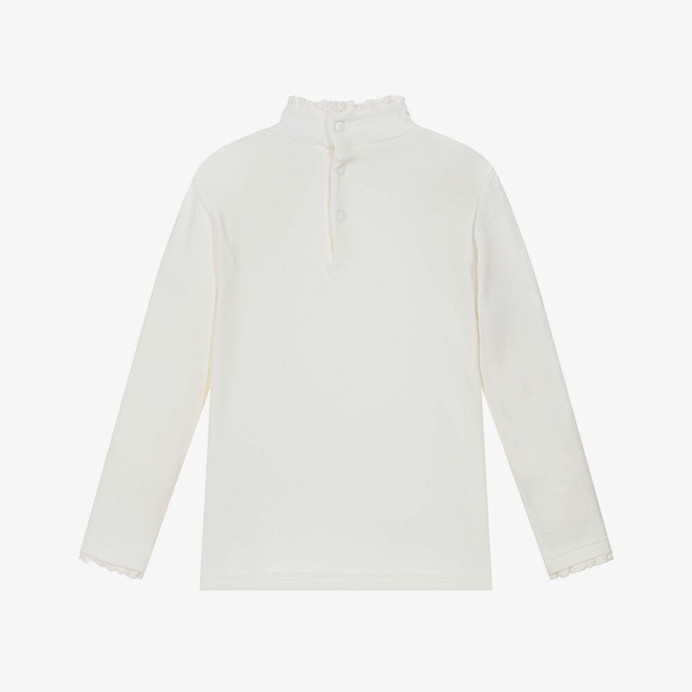 Tartine et Chocolat-Водолазка кремовая из хлопкового трикотажа в рубчик для девочек | Childrensalon
