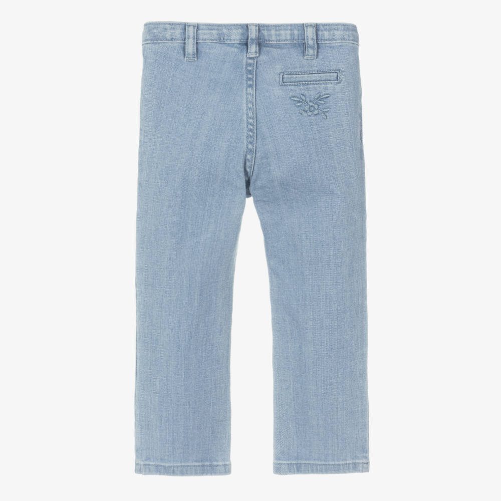 Tartine et Chocolat-Girls Light Blue Denim Jeans with Embroidered Pockets | Childrensalon