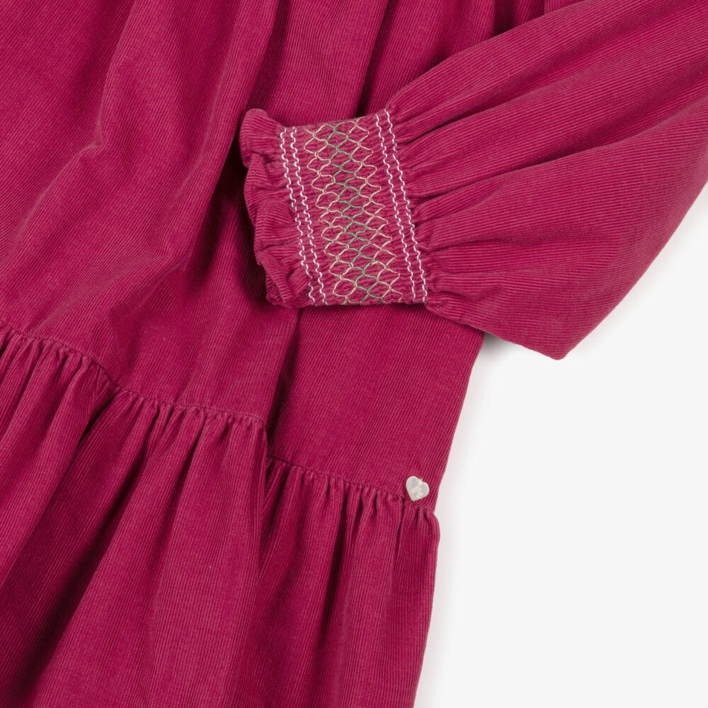 Tartine et Chocolat-Платье розовое из вельвета с присборенной вышивкой | Childrensalon