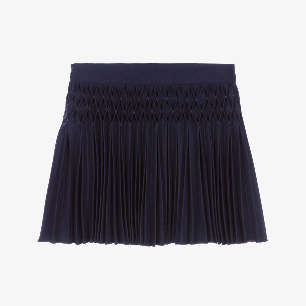 Tartine et Chocolat-Girls Navy Blue Brushed Twill Pleated Skirt | Childrensalon