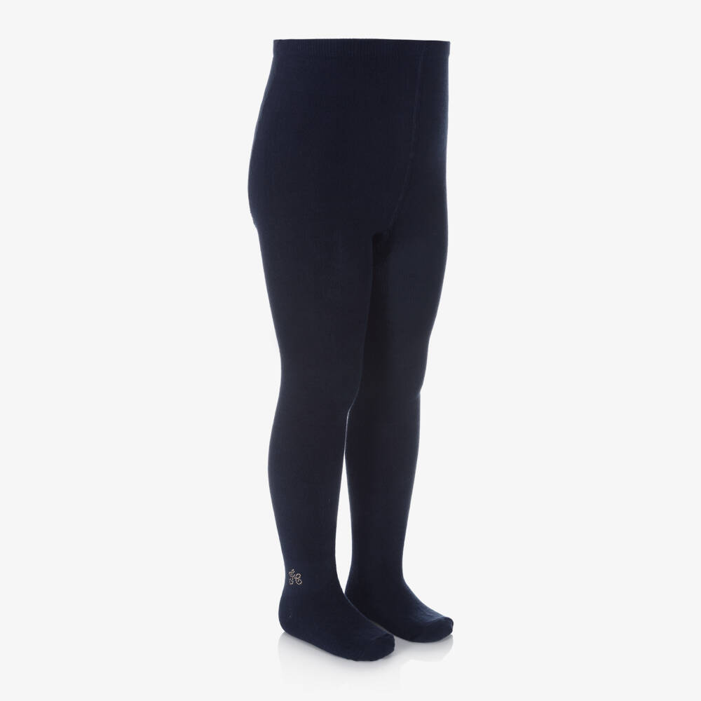 Tartine et Chocolat-Girls Navy Blue Cotton Knit Tights | Childrensalon