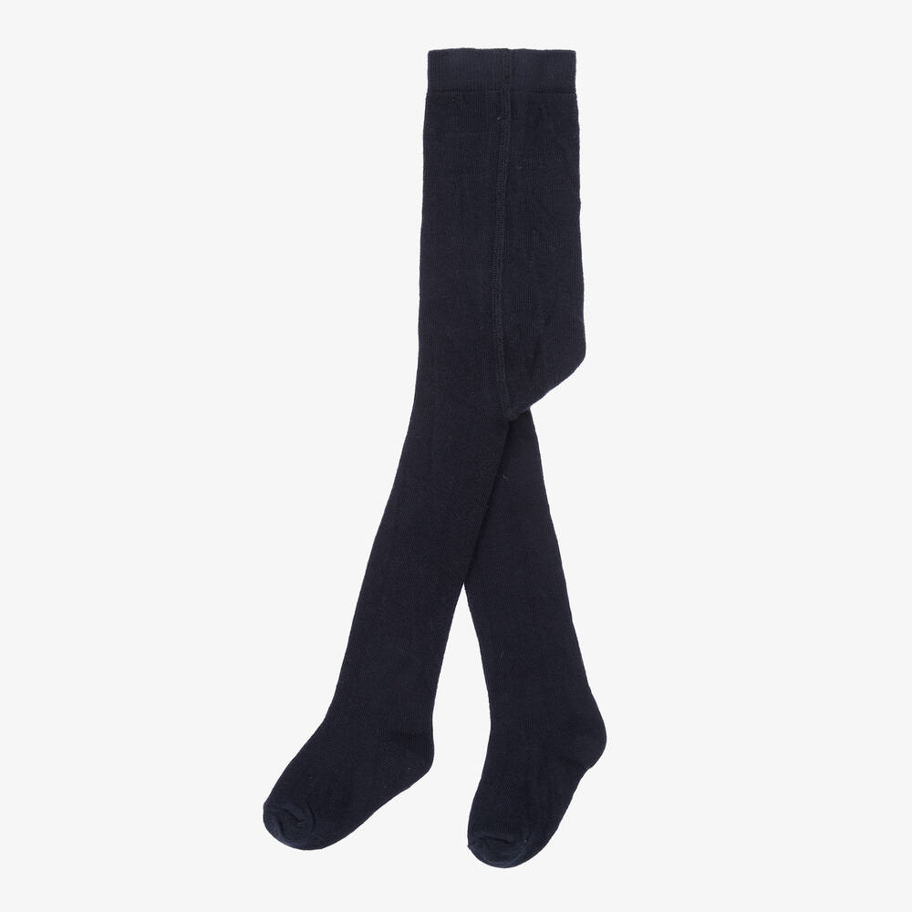 Tartine et Chocolat-Girls Navy Blue Cotton Tights | Childrensalon