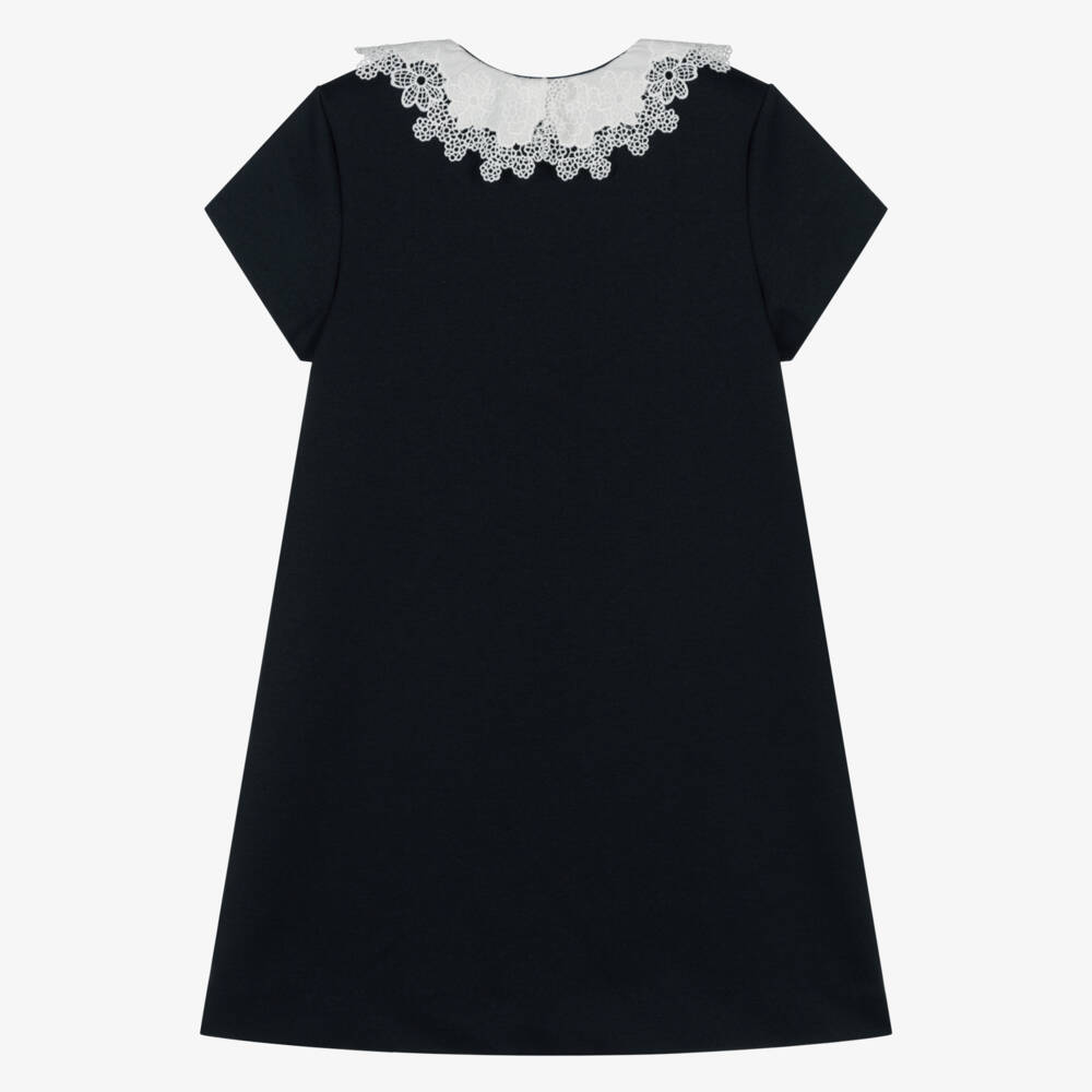 Tartine et Chocolat-فستان بياقة دانتيل لون أبيض وكحلي للبنات  | Childrensalon