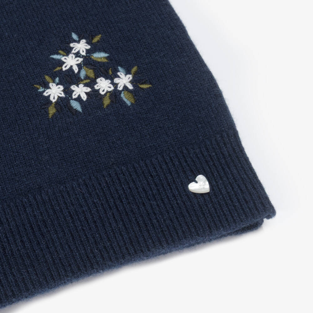Tartine et Chocolat-Girls Navy Blue Flower Embroidery Sweater | Childrensalon