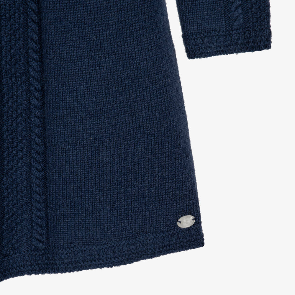 Tartine et Chocolat-Girls Navy Blue Knitted Dress with Lace Collar | Childrensalon