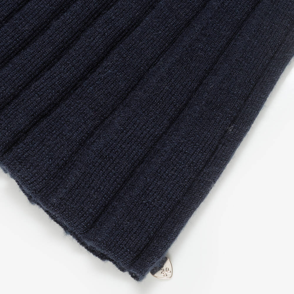 Tartine et Chocolat-Girls Navy Blue Knitted Dress with Pleated Skirt | Childrensalon