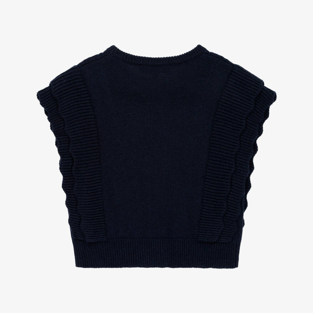 Tartine et Chocolat-Girls Navy Blue Knitted Tank Top | Childrensalon
