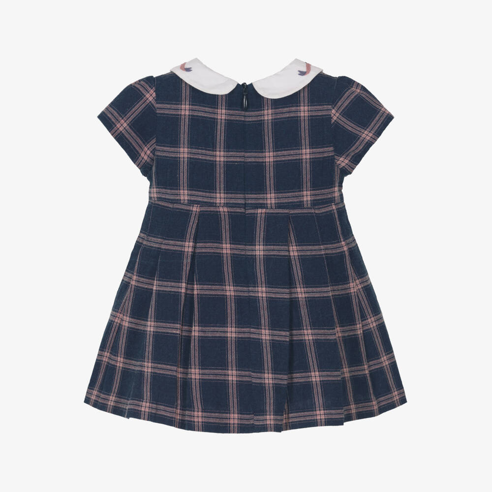 Tartine et Chocolat-فستان بنقشة مربعات قطن لون زهري وكحلي للبنات  | Childrensalon