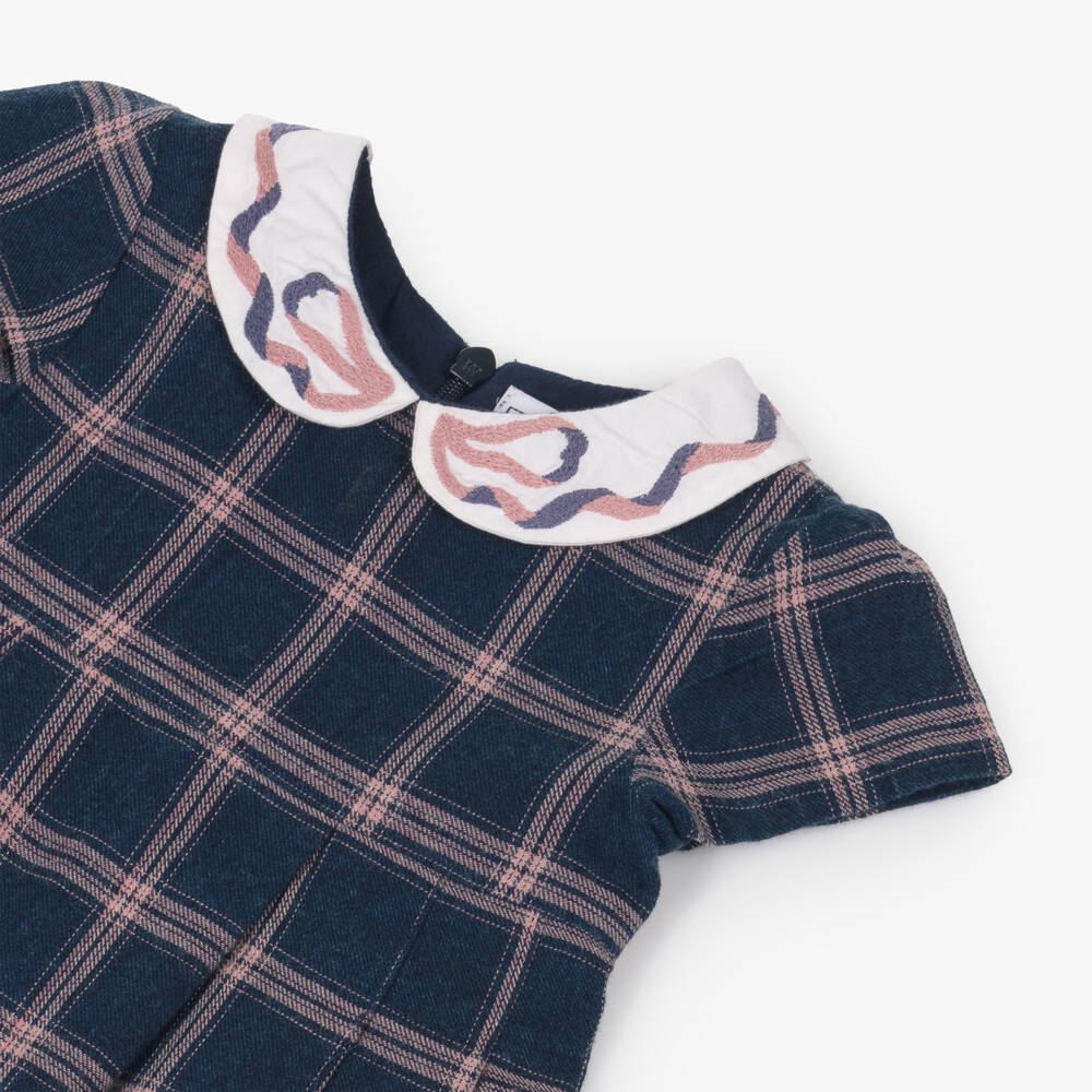 Tartine et Chocolat-فستان بنقشة مربعات قطن لون زهري وكحلي للبنات  | Childrensalon