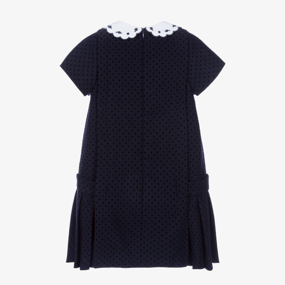 Tartine et Chocolat-Girls Navy Blue Polka Dot Dress | Childrensalon