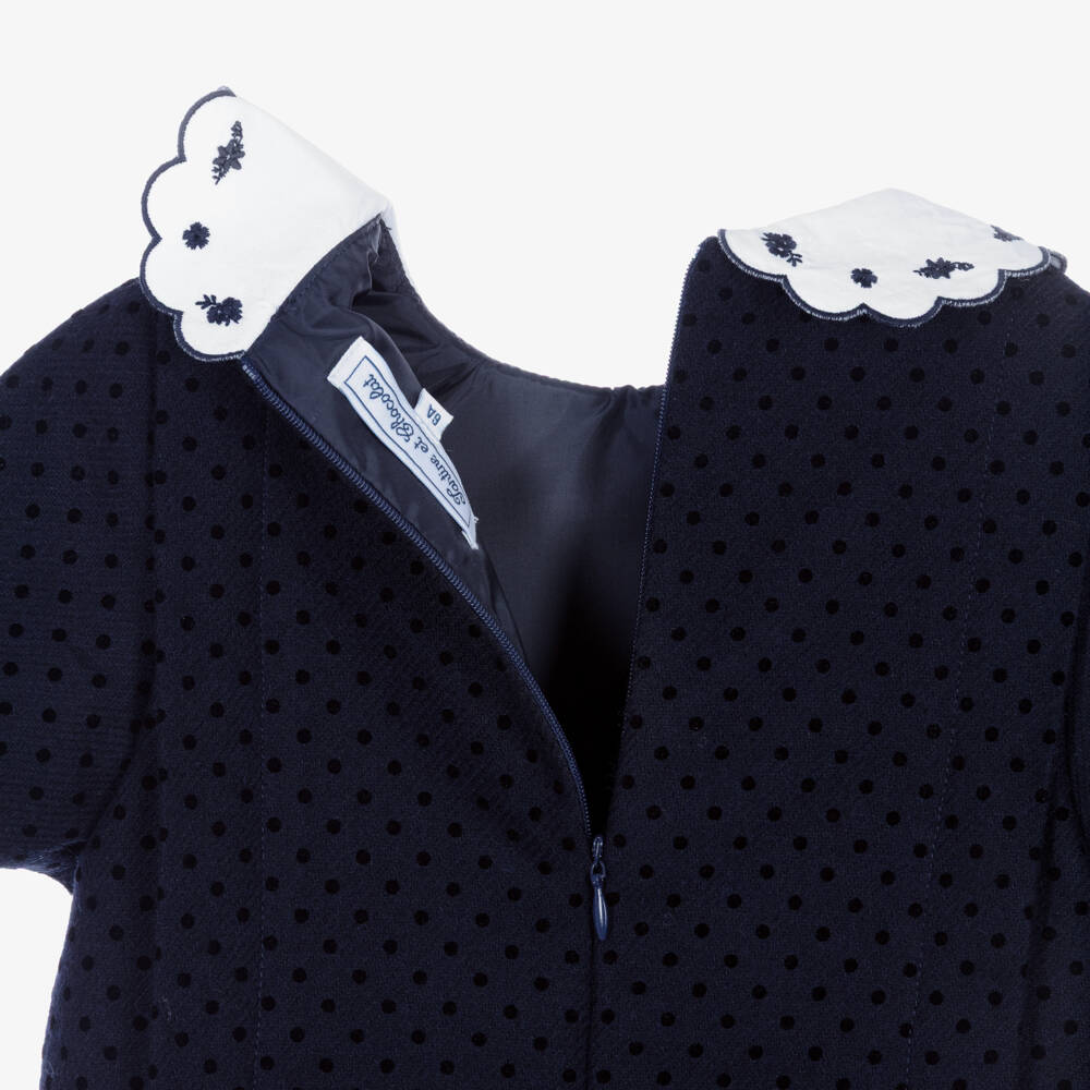 Tartine et Chocolat-Girls Navy Blue Polka Dot Dress | Childrensalon