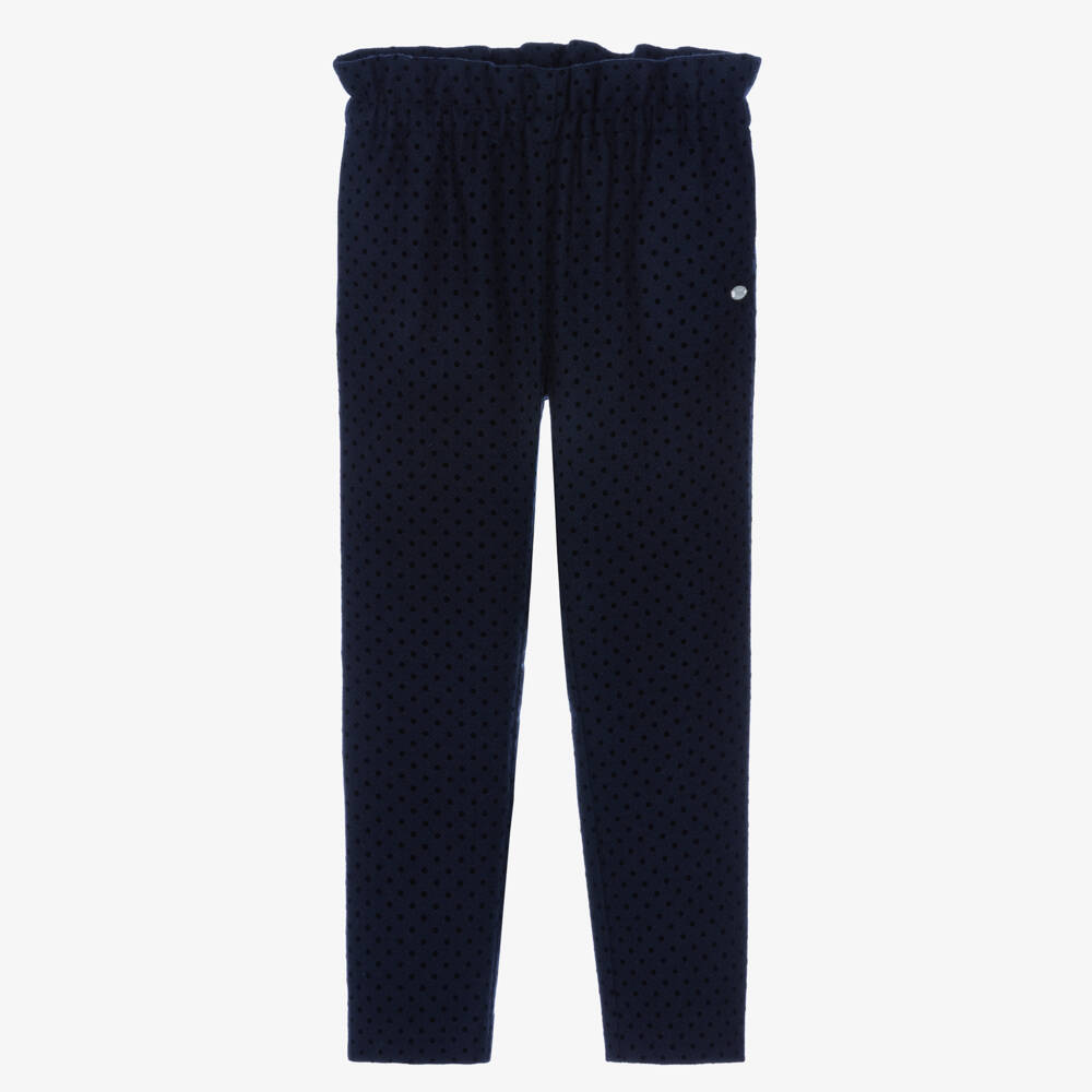 Tartine et Chocolat-Girls Navy Blue Polka Dot Trousers | Childrensalon