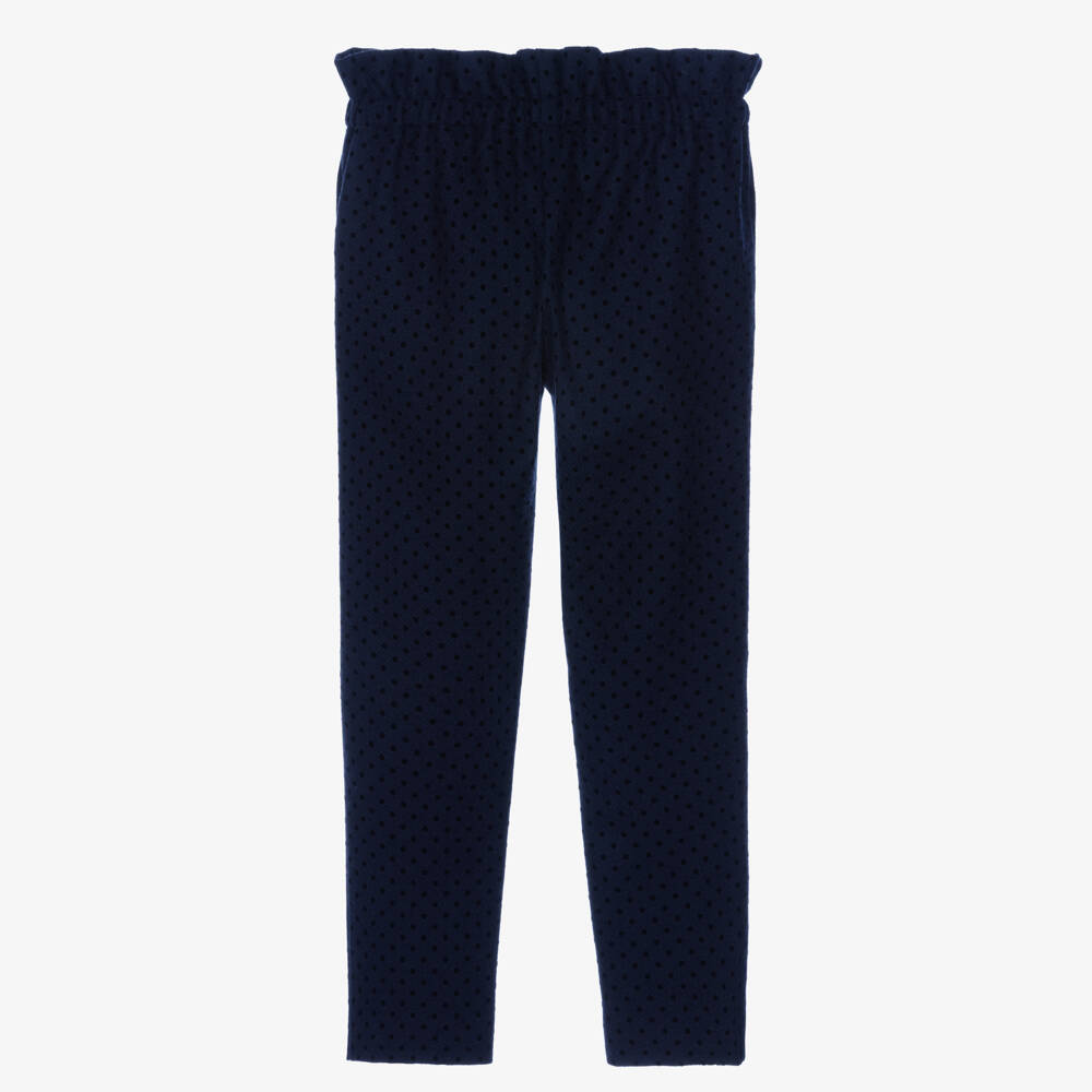 Tartine et Chocolat-Girls Navy Blue Polka Dot Trousers | Childrensalon