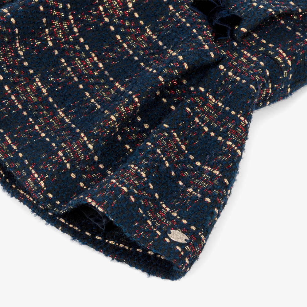 Tartine et Chocolat-Girls Navy Blue & Red Check Sparkly Tweed Sleeveless Dress | Childrensalon