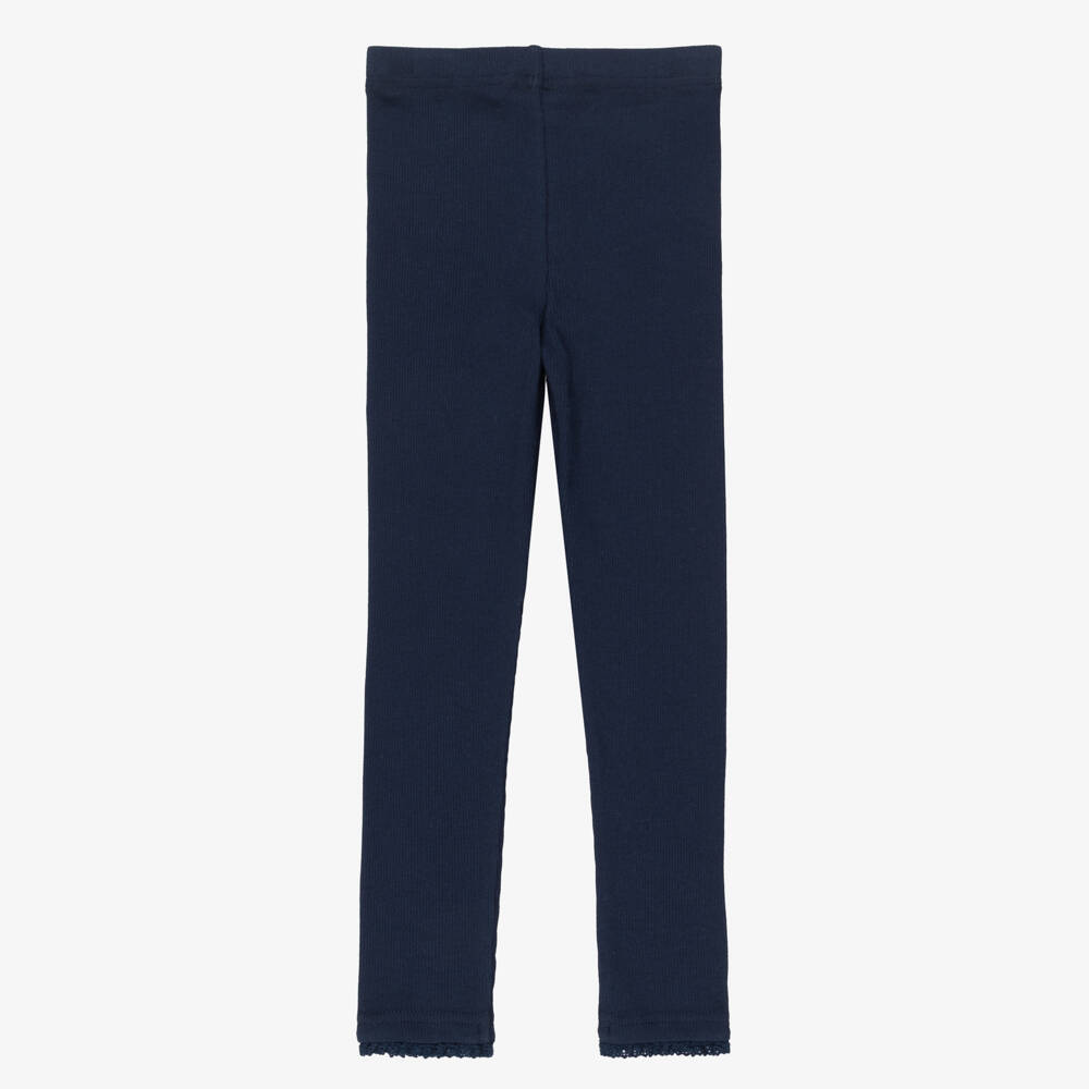 Tartine et Chocolat-Girls Navy Blue Ribbed Cotton Leggings | Childrensalon