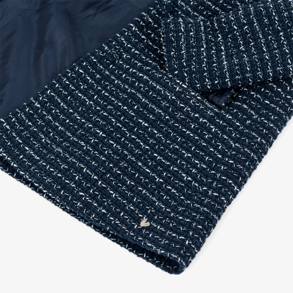 Tartine et Chocolat-Girls Navy Blue Sparkly Tweed Coat with Faux Fur Collar | Childrensalon