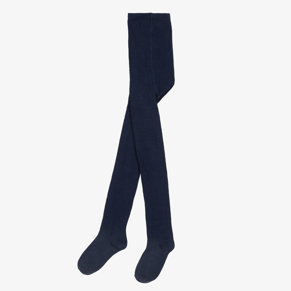 Tartine et Chocolat-Girls Navy Blue Tights with Sparkly Logo | Childrensalon