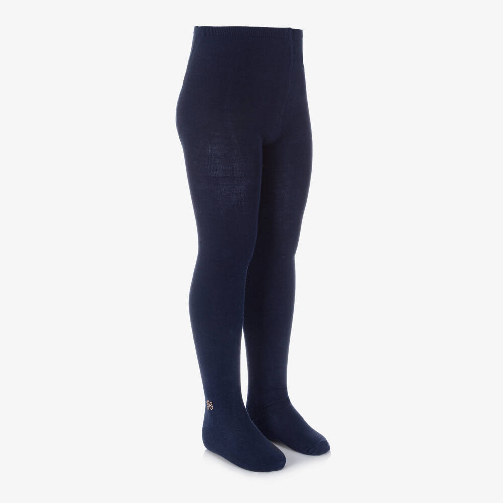 Tartine et Chocolat-Girls Navy Blue Tights with Sparkly Logo | Childrensalon
