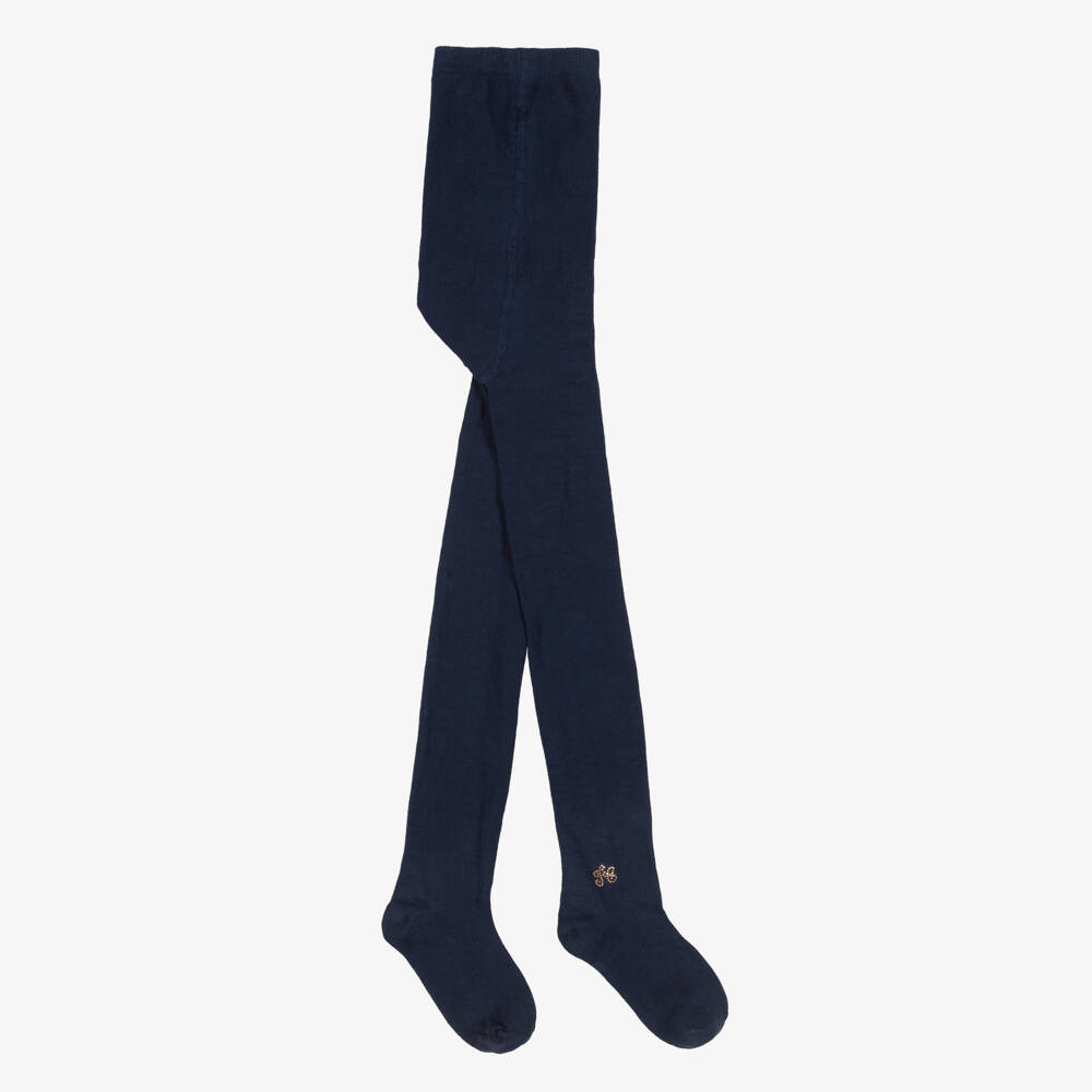 Tartine et Chocolat-Girls Navy Blue Tights with Sparkly Logo | Childrensalon