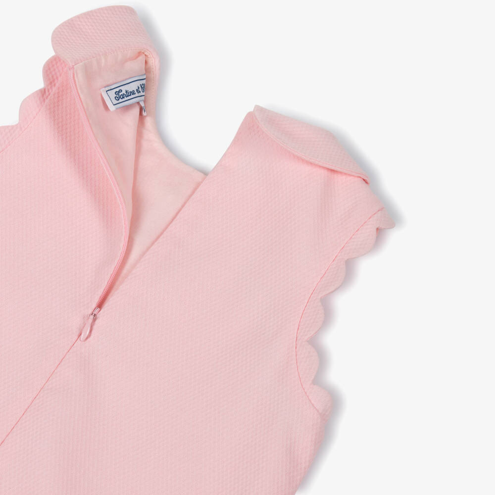 Tartine et Chocolat-Girls Pale Pink Cotton Dress with Embroidered Floral Buttons | Childrensalon