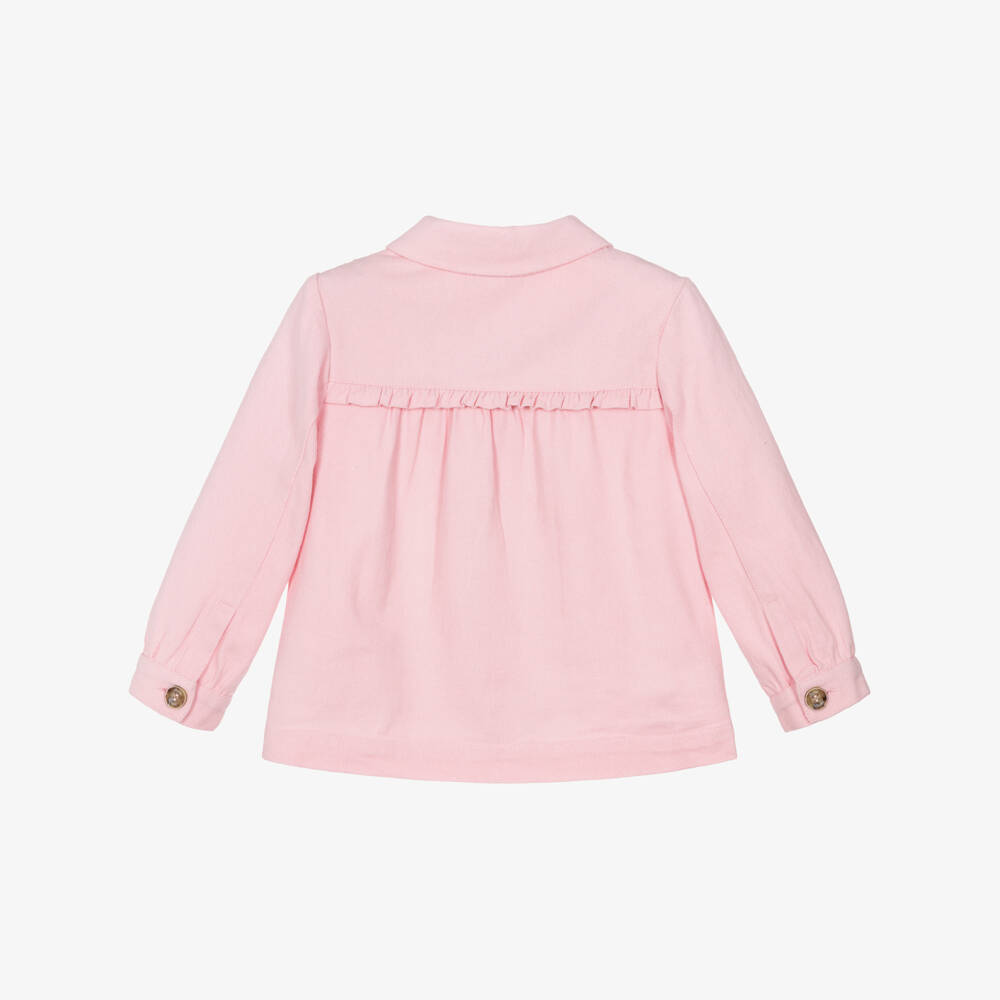 Tartine et Chocolat-Girls Pale Pink Denim Jacket with Floral Embroidery | Childrensalon