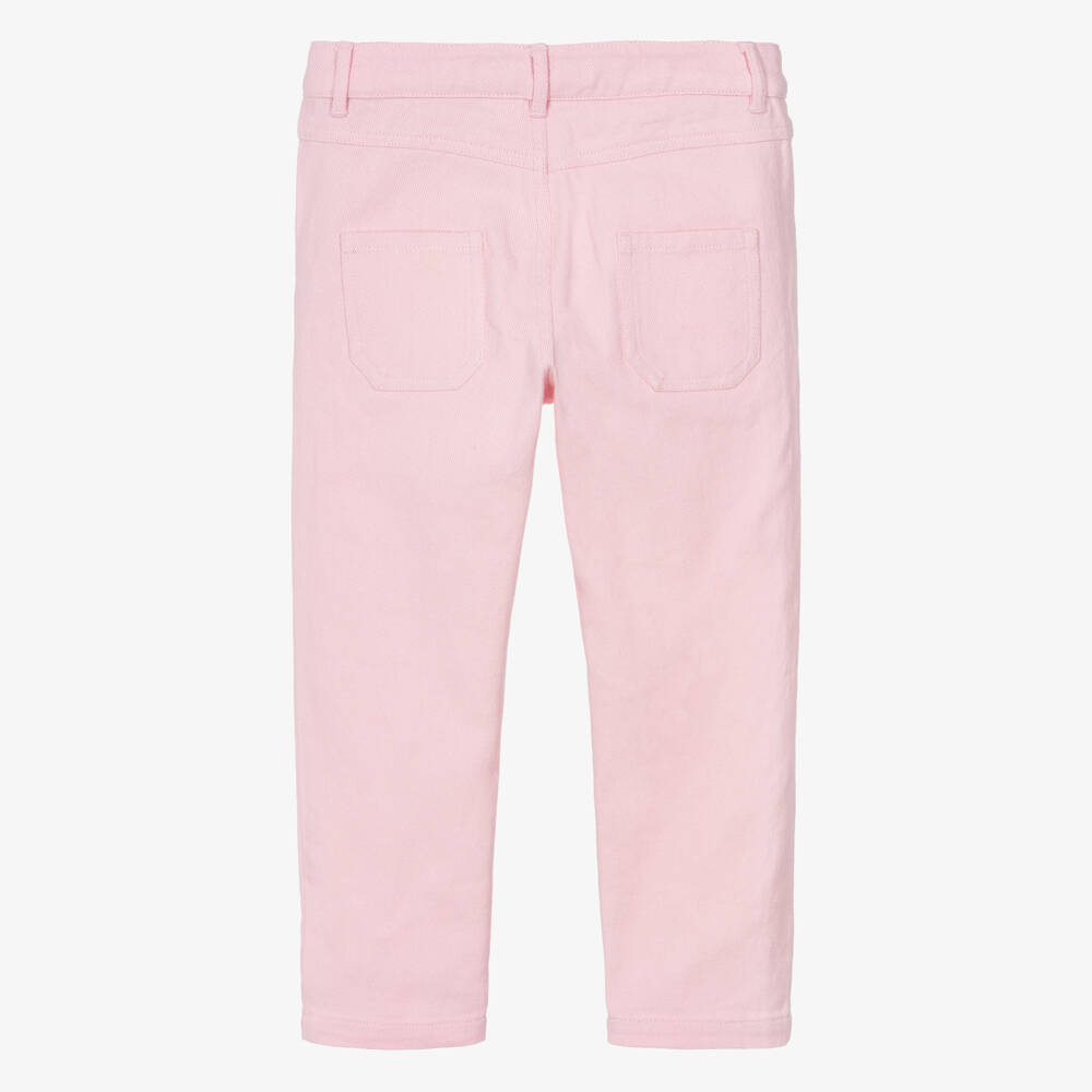 Tartine et Chocolat-Girls Pale Pink Denim Jeans with Floral Embroidery | Childrensalon
