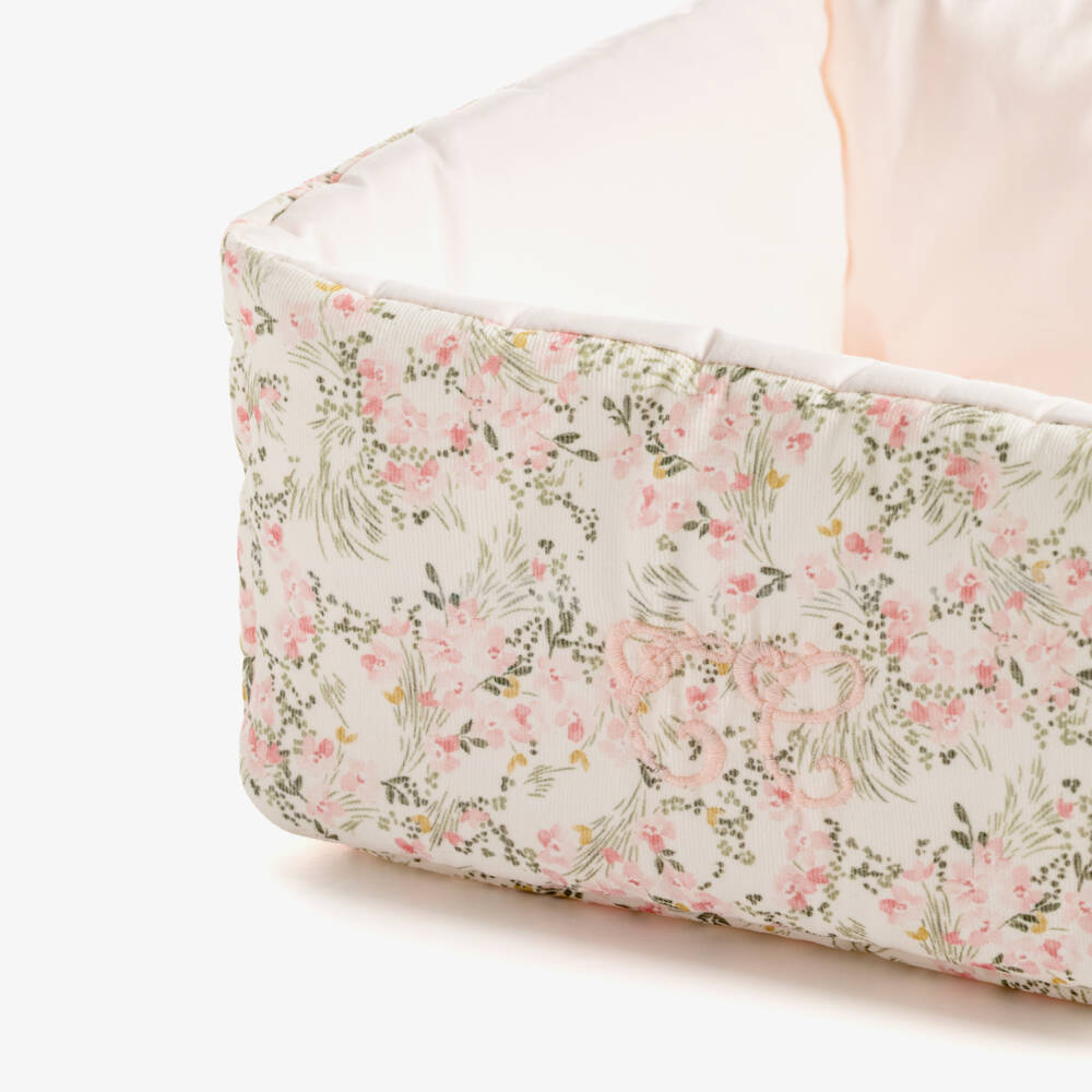 Tartine et Chocolat-Girls Pale Pink Floral Print Storage Basket (25cm) | Childrensalon