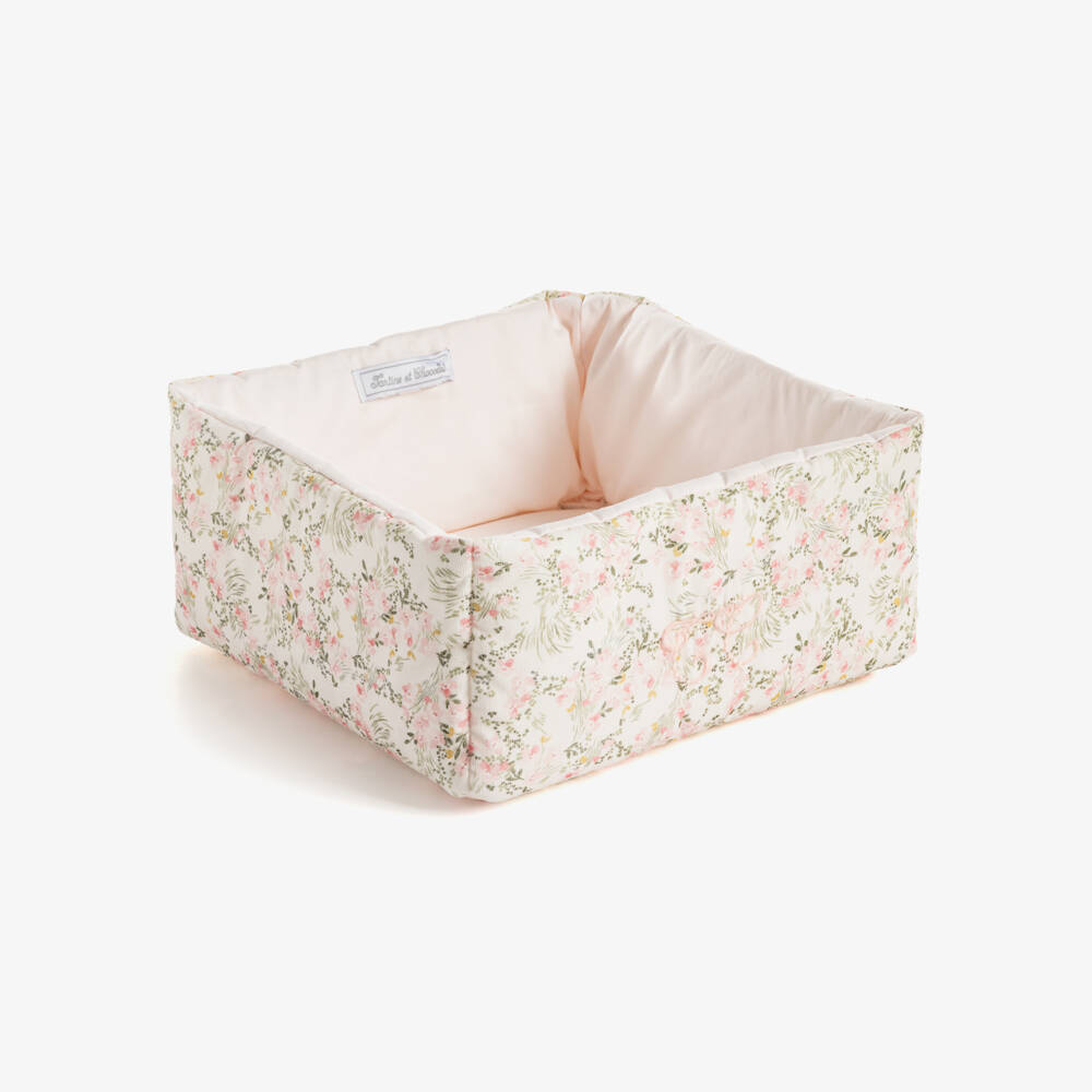 Tartine et Chocolat-Girls Pale Pink Floral Print Storage Basket (25cm) | Childrensalon