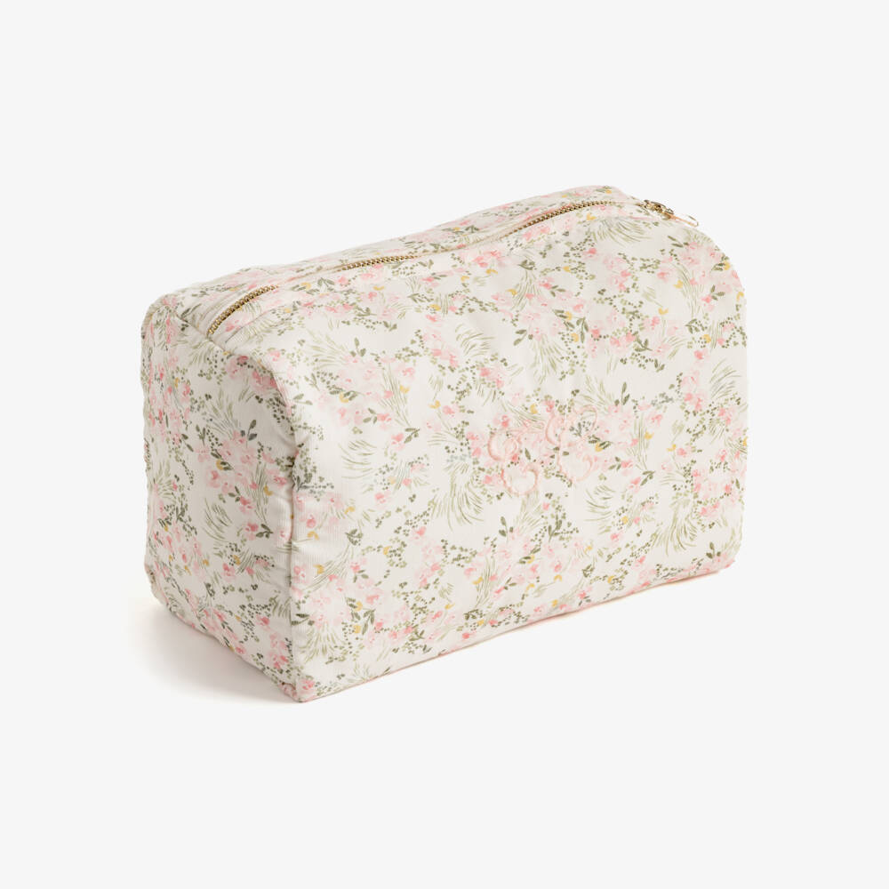 Tartine et Chocolat-Girls Pale Pink Floral Print Wash Bag (25cm) | Childrensalon