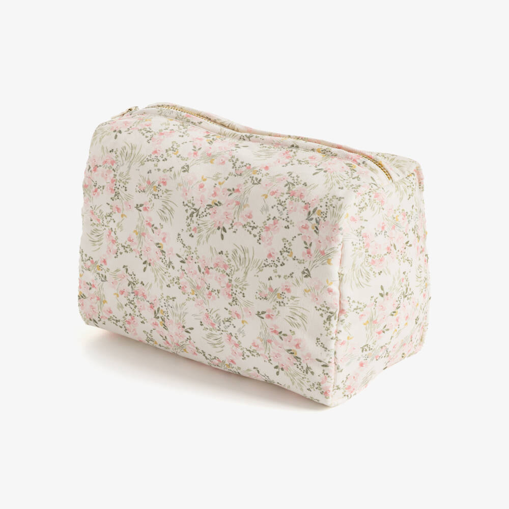 Tartine et Chocolat-Girls Pale Pink Floral Print Wash Bag (25cm) | Childrensalon