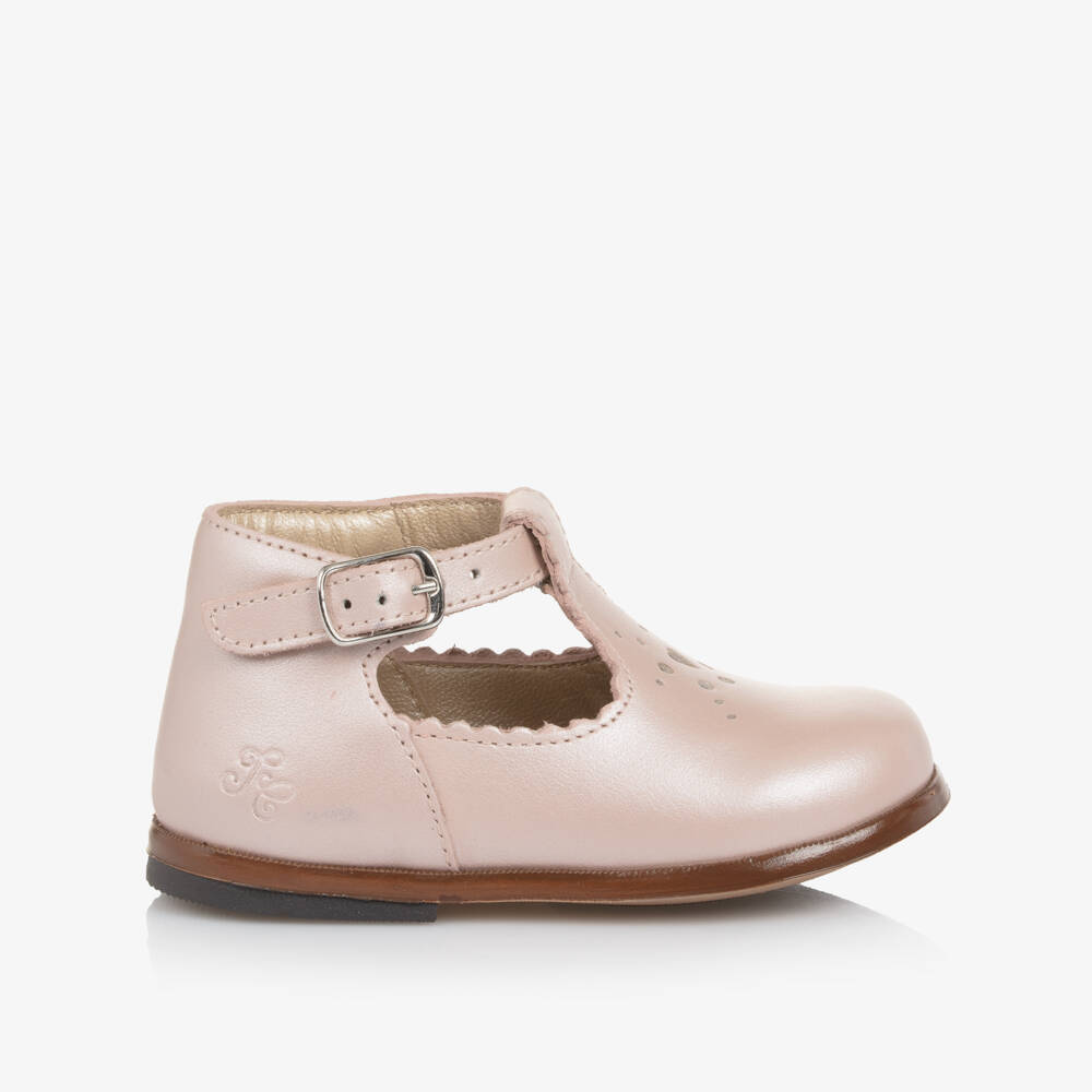 Tartine et Chocolat-Girls Pearlescent Pink Leather First Walker Shoes | Childrensalon