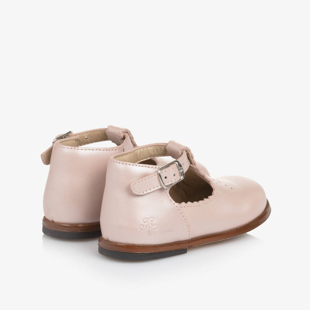 Tartine et Chocolat-Girls Pearlescent Pink Leather First Walker Shoes | Childrensalon