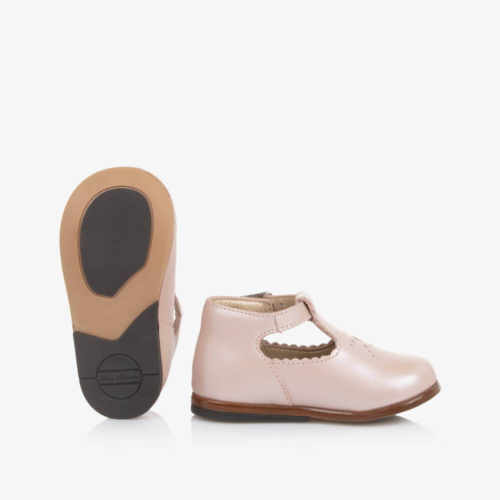 Tartine et Chocolat-Girls Pearlescent Pink Leather First Walker Shoes | Childrensalon
