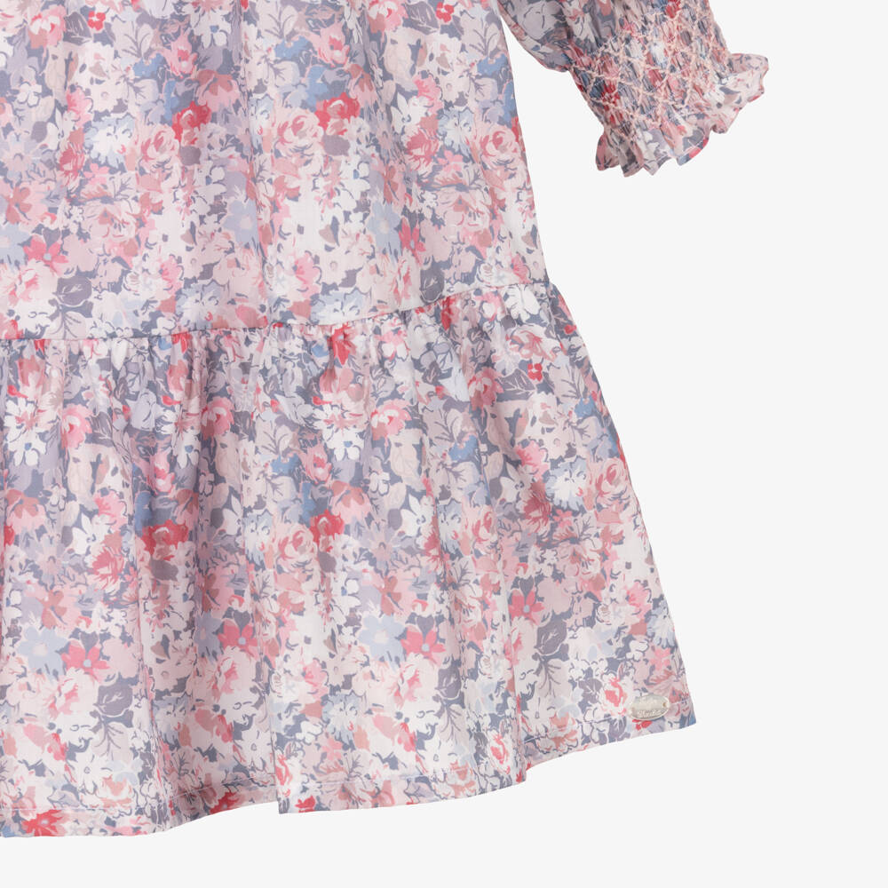 Tartine et Chocolat-Girls Pink & Blue Floral Cotton Dress | Childrensalon